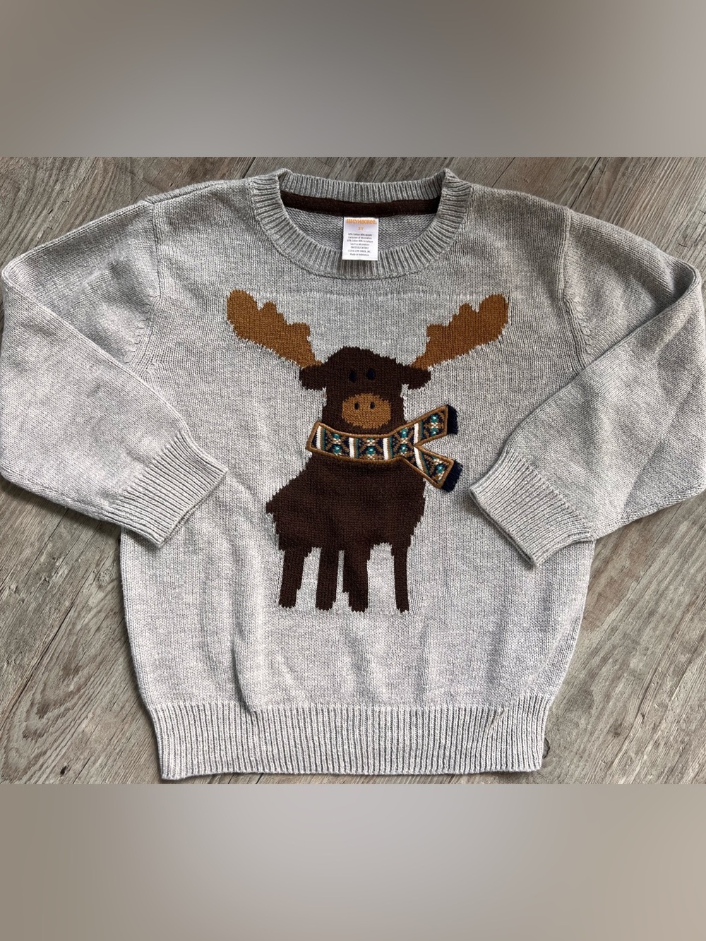 Gray Moose Sweater with Brown & Tan Accents
